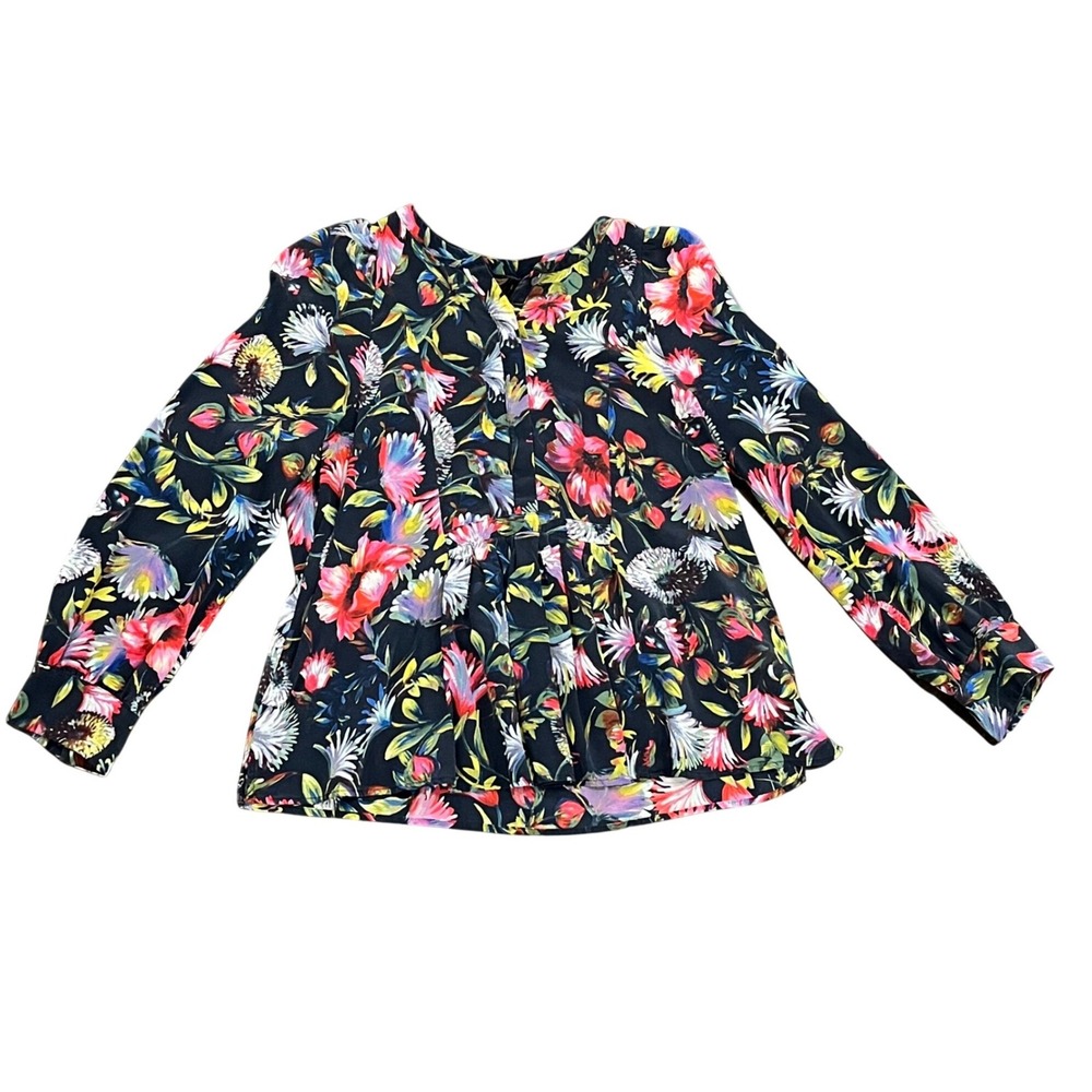 J Crew Silk Pleated Popover Top Blouse Floral Long Sleeve Women's Small Cottage
